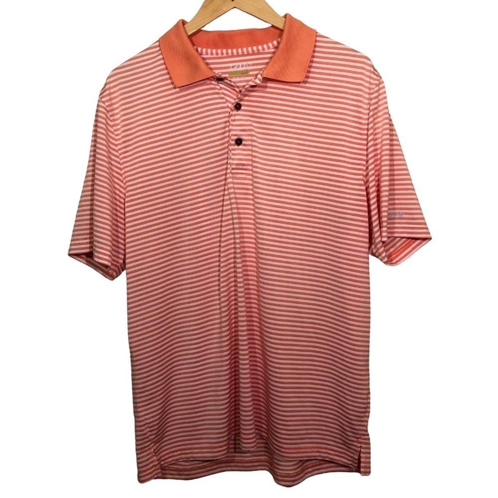 Izod Men’s Perform X Golf Mango and White Striped Golf Shirt Size XL